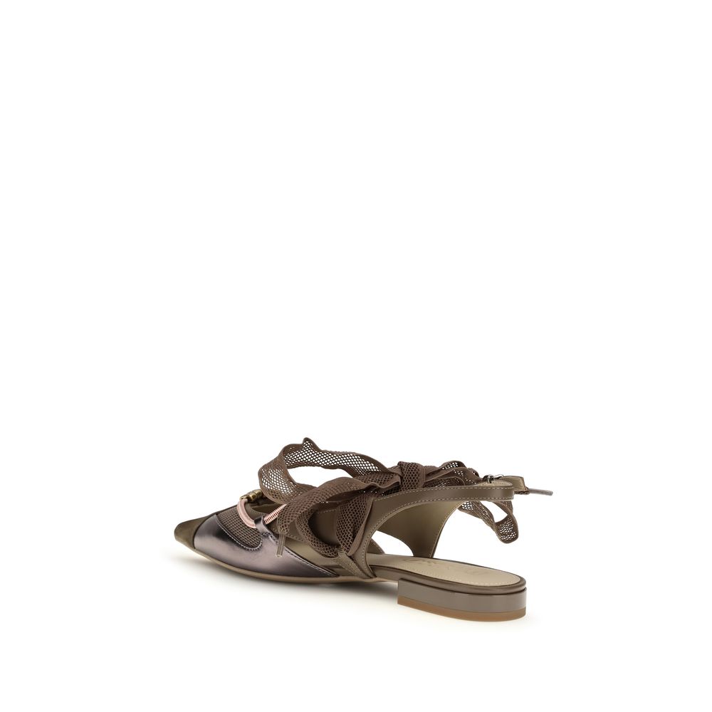 PINKO Brown Calf Leather Bos Taurus Ballet Flats