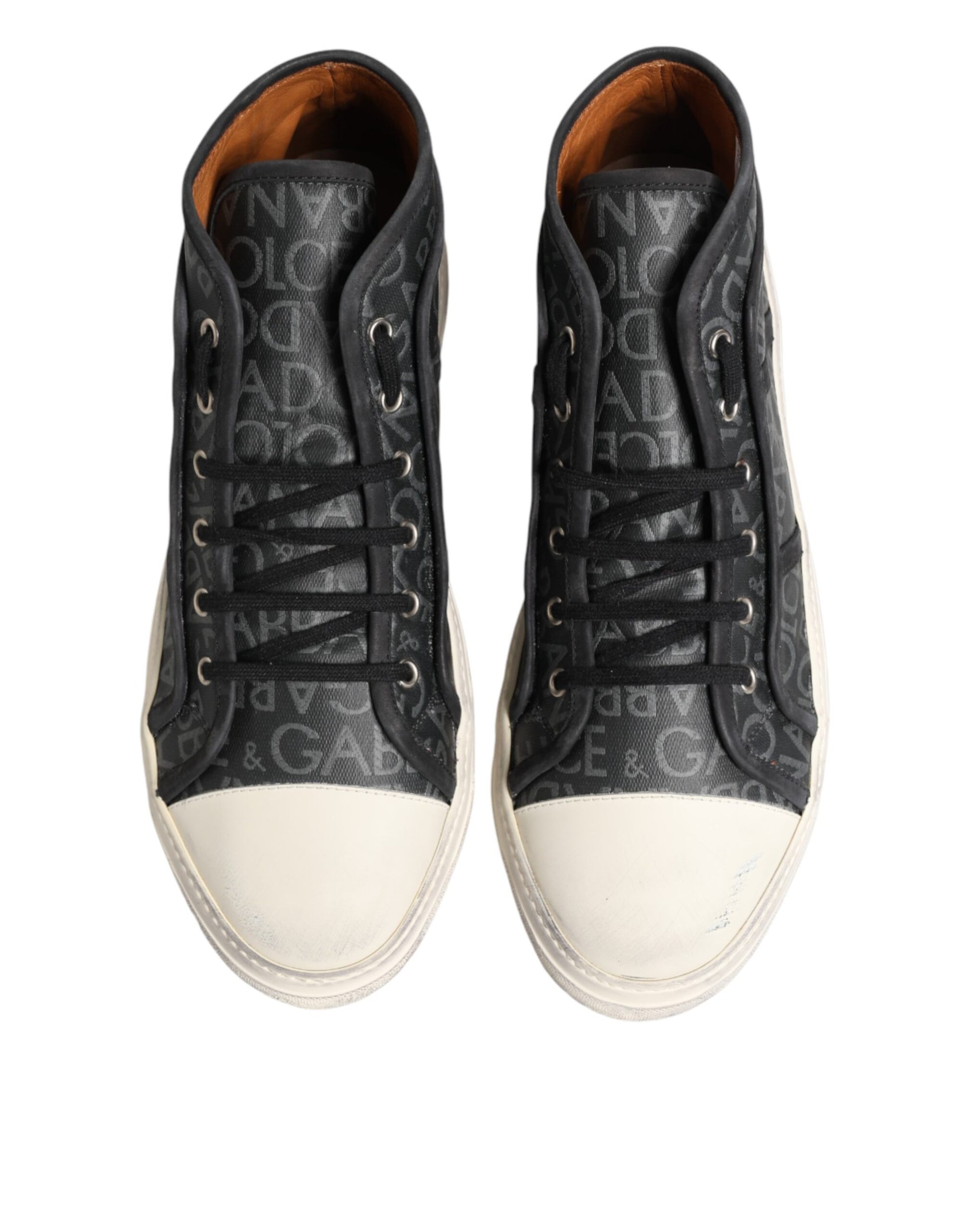 Dolce & Gabbana Black White Canvas Logo Mid Top Sneakers Shoes