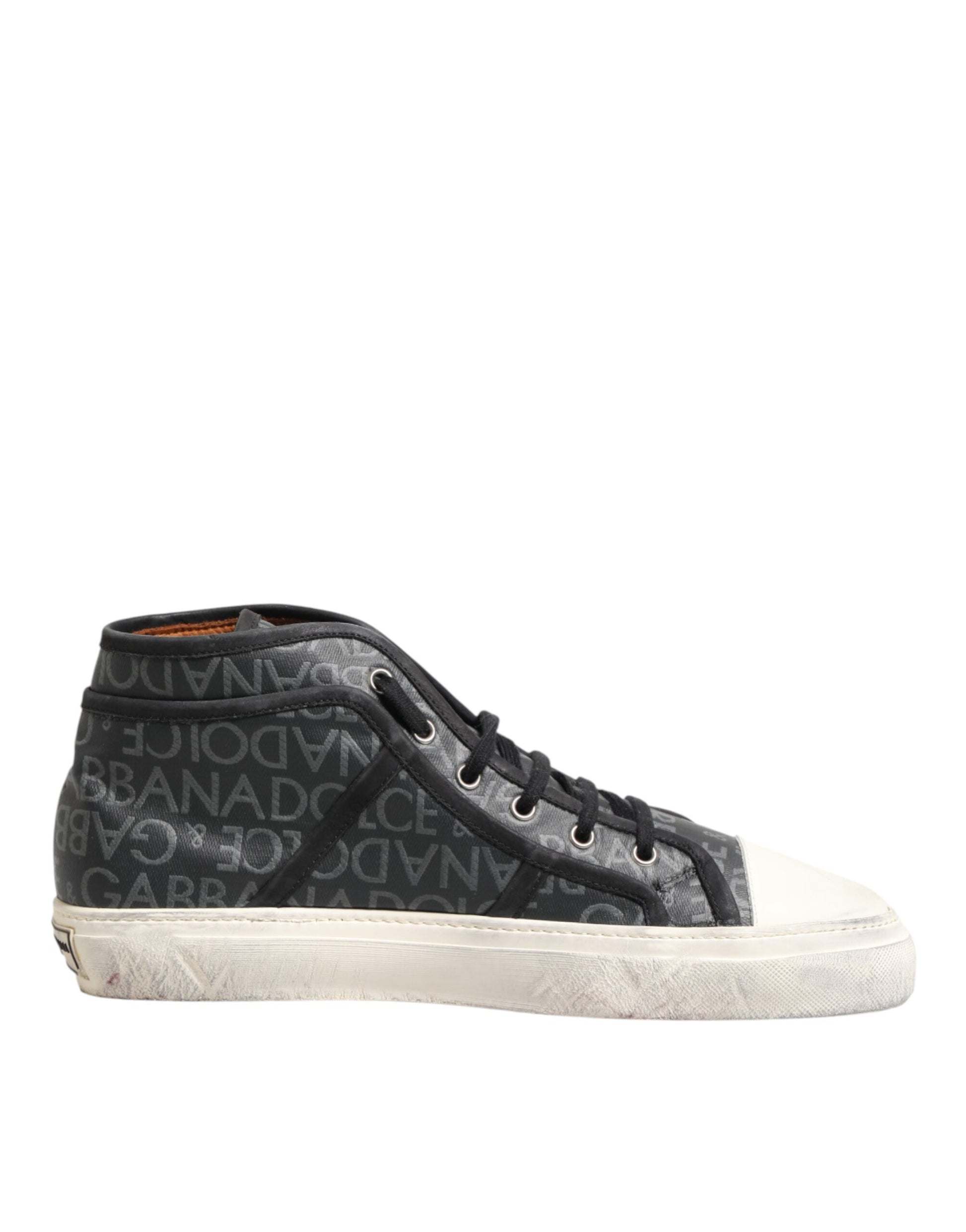 Dolce & Gabbana Black White Canvas Logo Mid Top Sneakers Shoes