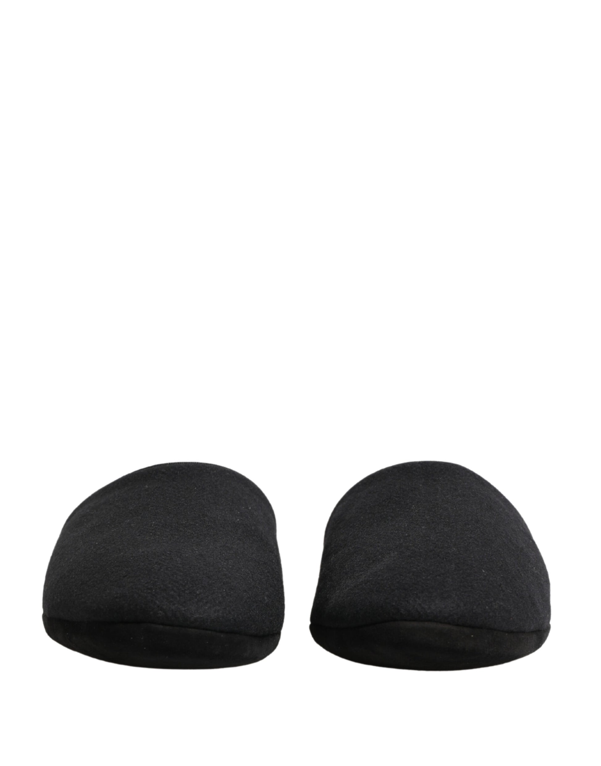 Dolce & Gabbana Black Wool Cashmere Red Quilted Slippers Shoes