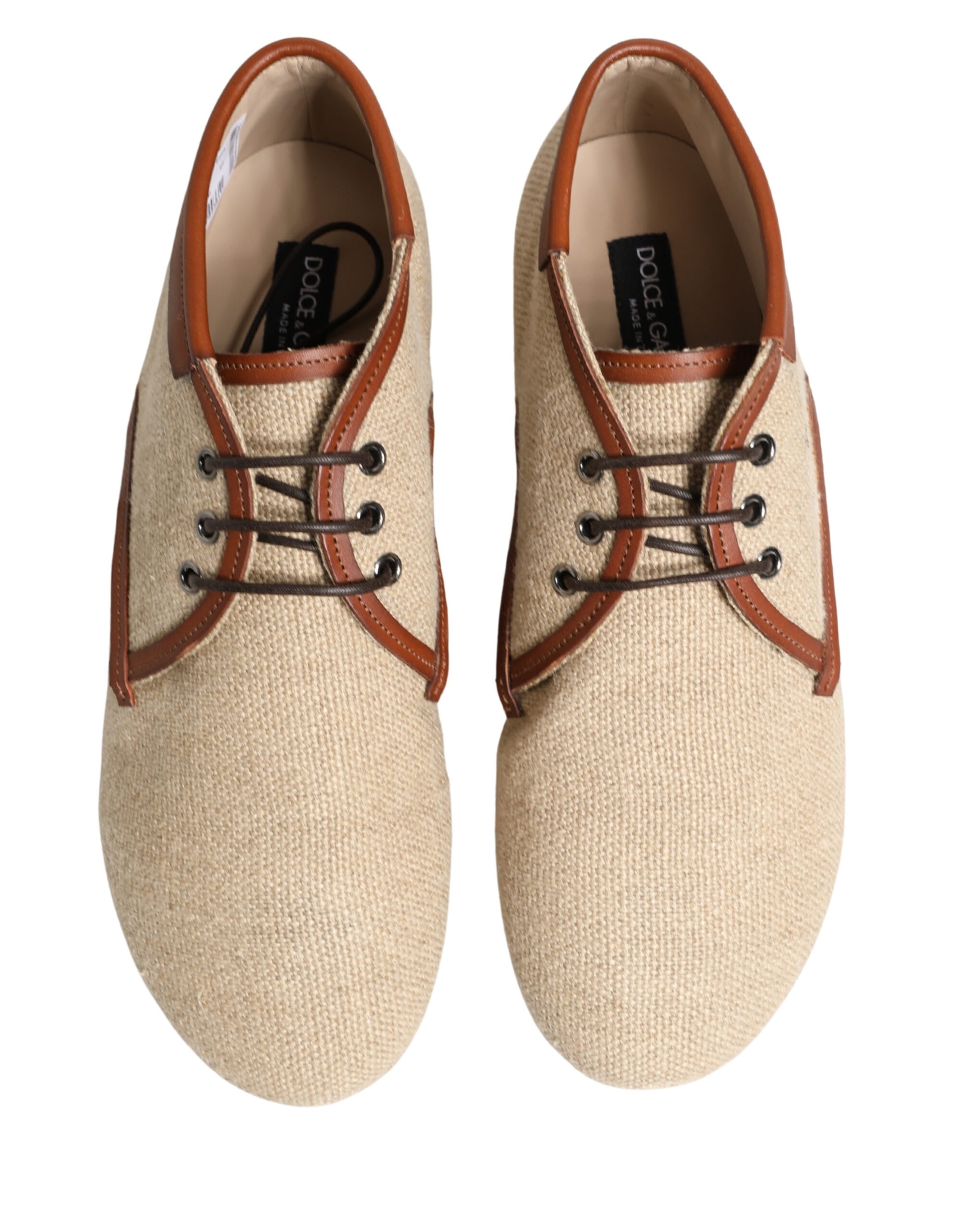 Dolce & Gabbana Beige Canvas Lace-Up Men Dress Derby Shoes