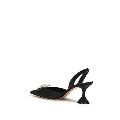 Amina Muaddi Black Silk High Heel Pumps
