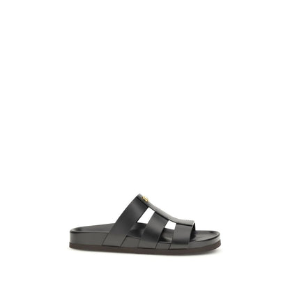 Valentino Garavani Black Calf Leather Bos Taurus Sandals