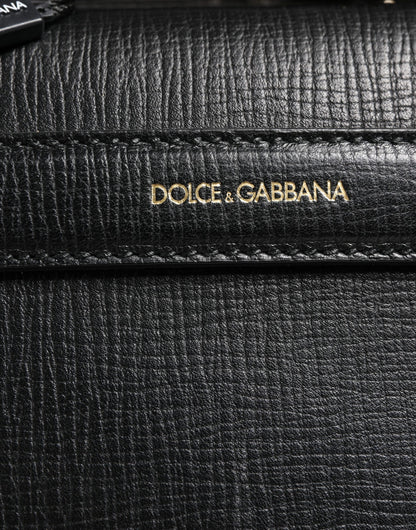 Dolce & Gabbana Black Car Man Applique Leather Weekender Borse Bag