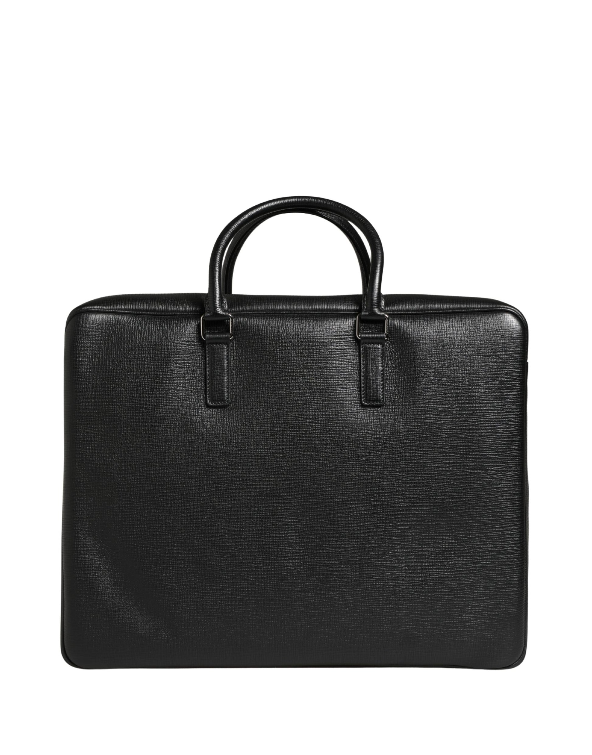 Dolce & Gabbana Black Car Man Applique Leather Weekender Borse Bag