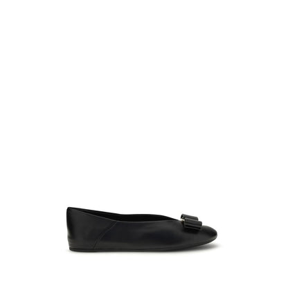 Ferragamo Black Calf Leather Bos Taurus Ballet Flats