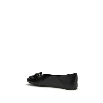 Ferragamo Black Calf Leather Bos Taurus Ballet Flats