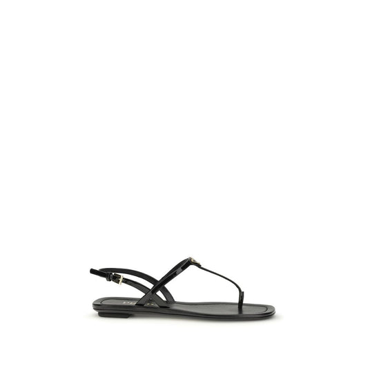 Prada Black Calf Leather Bos Taurus Flip-Flop Sandals