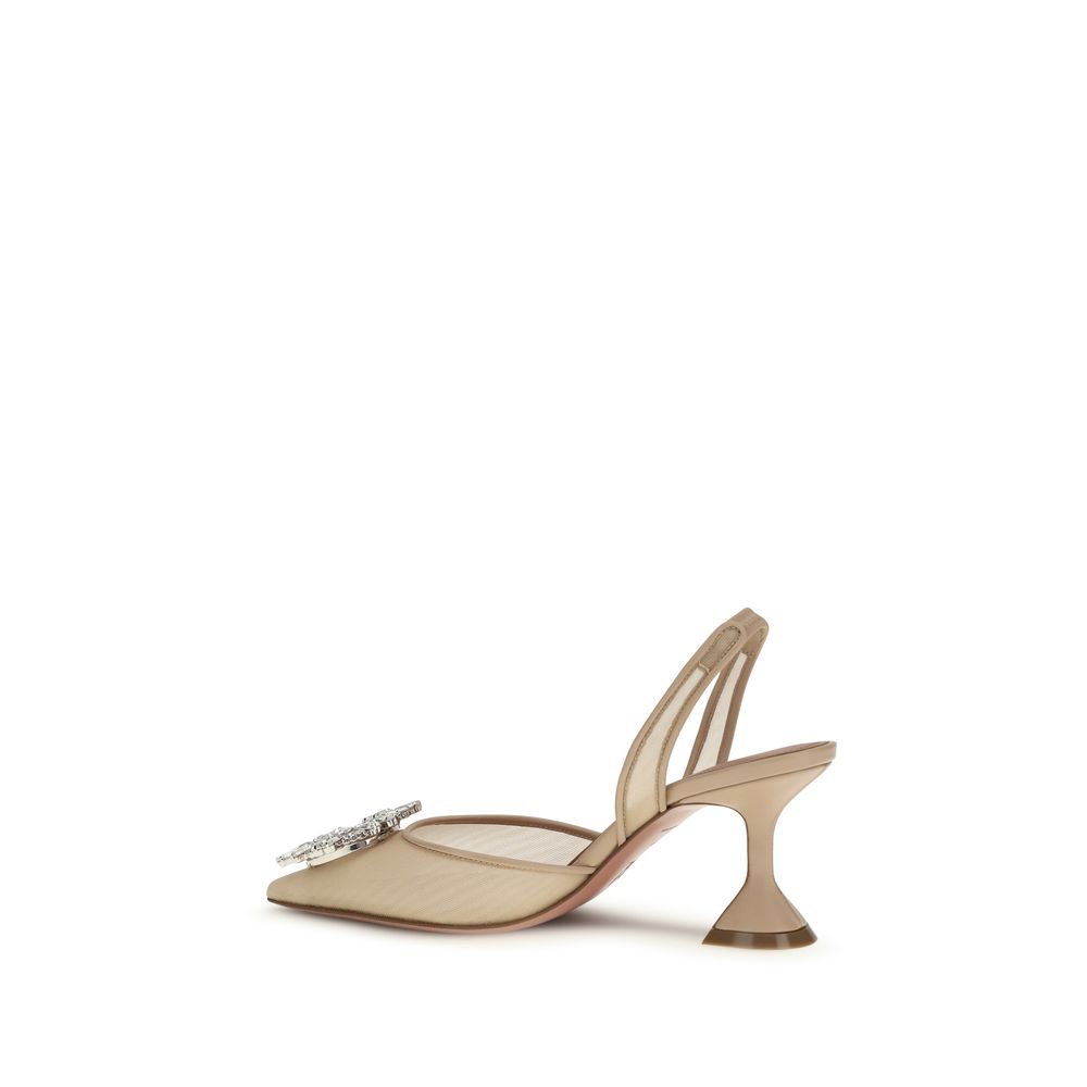 Amina Muaddi Beige Polyester Platform Pumps