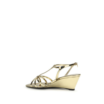 Prada Gold Calf Leather Bos Taurus Wedge Sandals