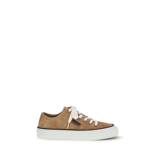Brunello Cucinelli Beige Calf Leather Bos Taurus Low Top Sneakers