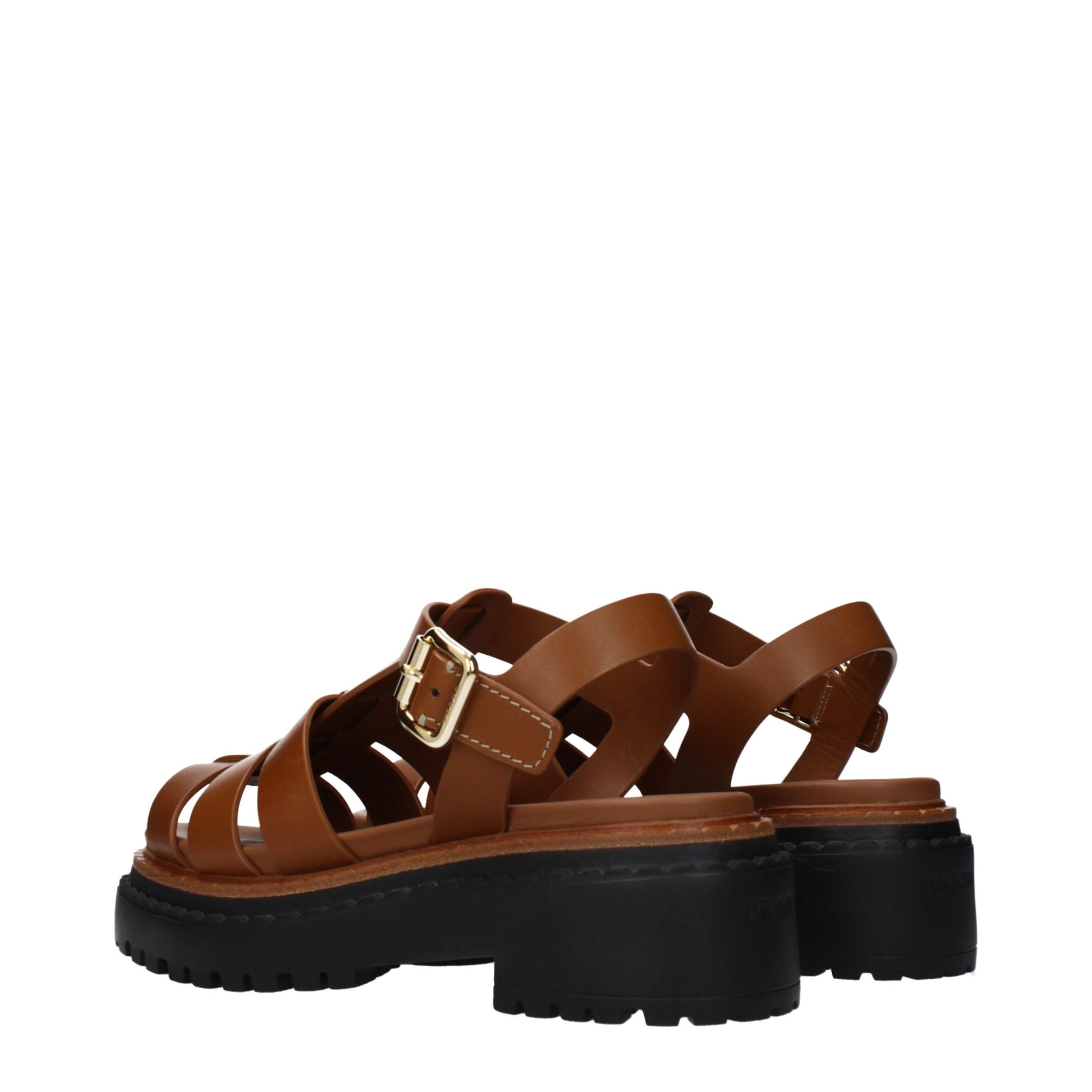 Prada Brown Leather Platform Sandals