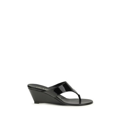 Prada Black Calf Leather Bos Taurus Wedge Sandals