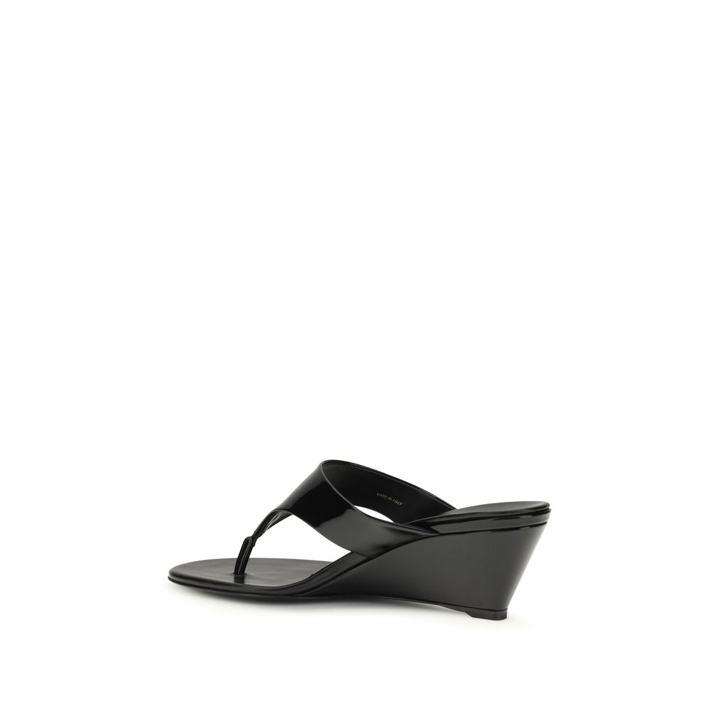 Prada Black Calf Leather Bos Taurus Wedge Sandals