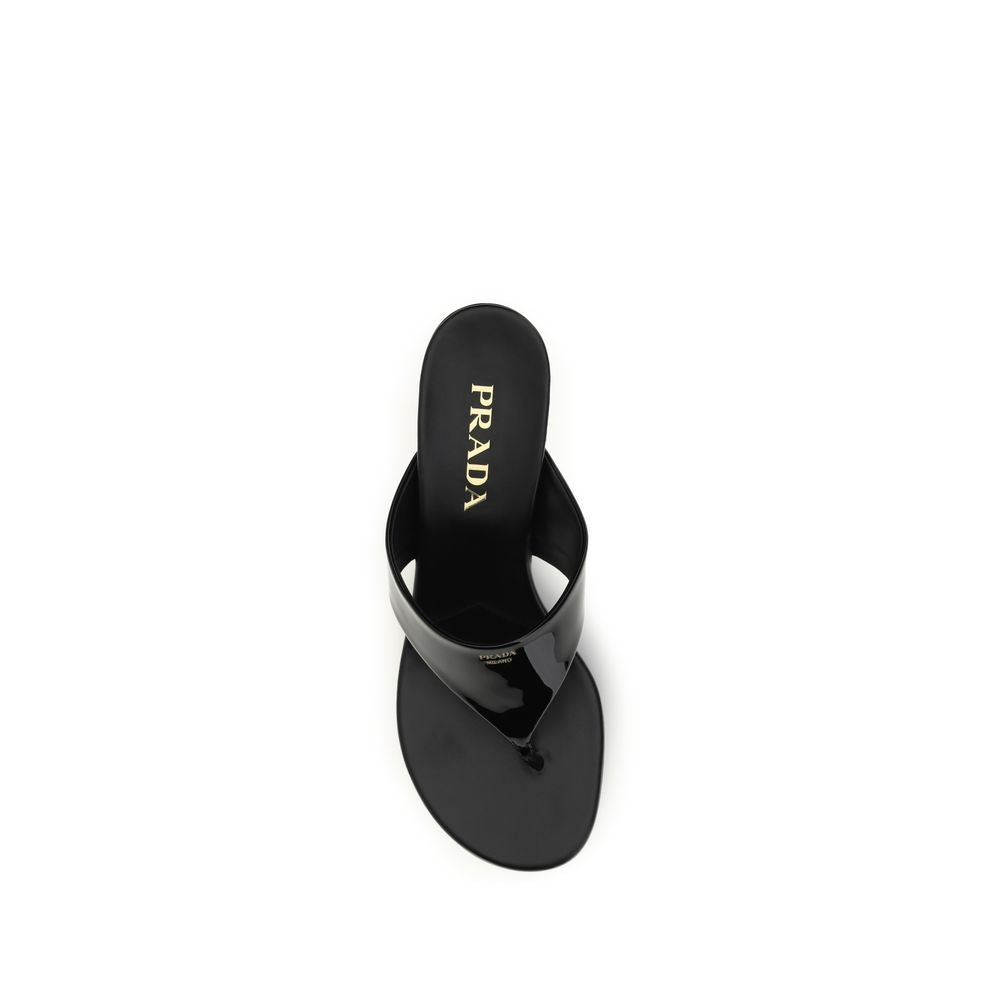 Prada Black Calf Leather Bos Taurus Wedge Sandals