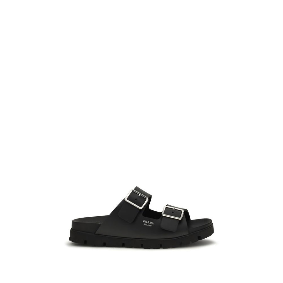 Prada Black Calf Leather Bos Taurus Flat Sandals