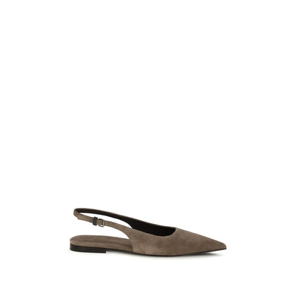 Brunello Cucinelli Brown Calf Leather Bos Taurus Ballet Flats