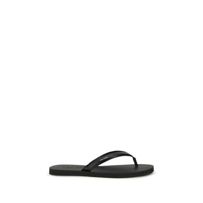 Prada Black Calf Leather Bos Taurus Flip-Flop Sandals