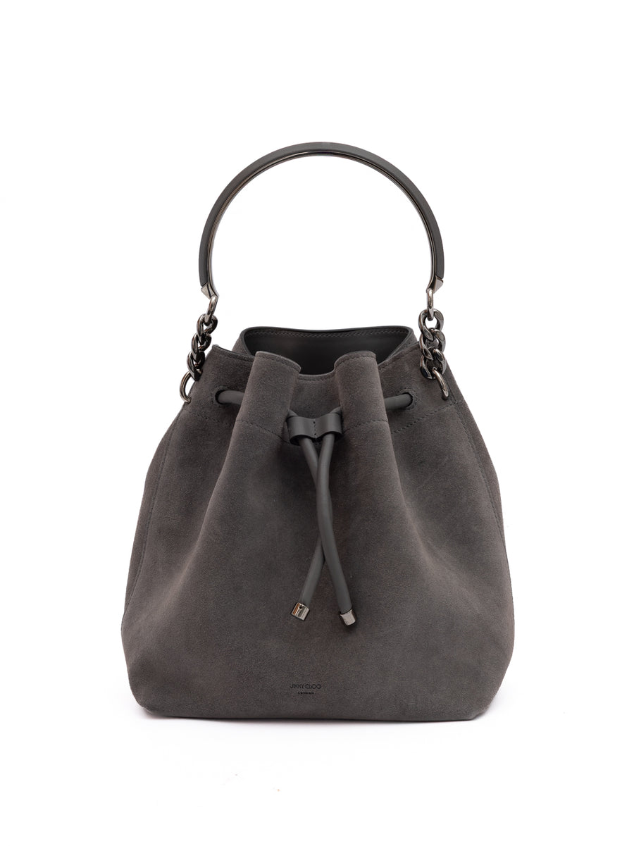 Jimmy Choo Dark Grey Bon Bon Suede Bucket