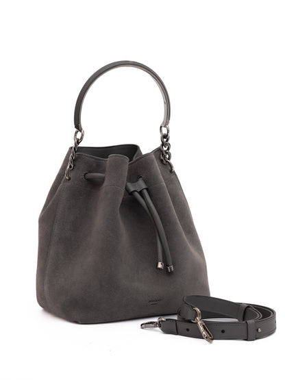 Jimmy Choo Dark Grey Bon Bon Suede Bucket