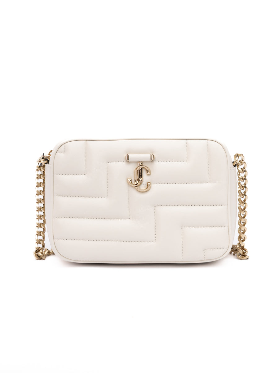 Jimmy Choo White Leather Avenue Camera Crossbody Bag
