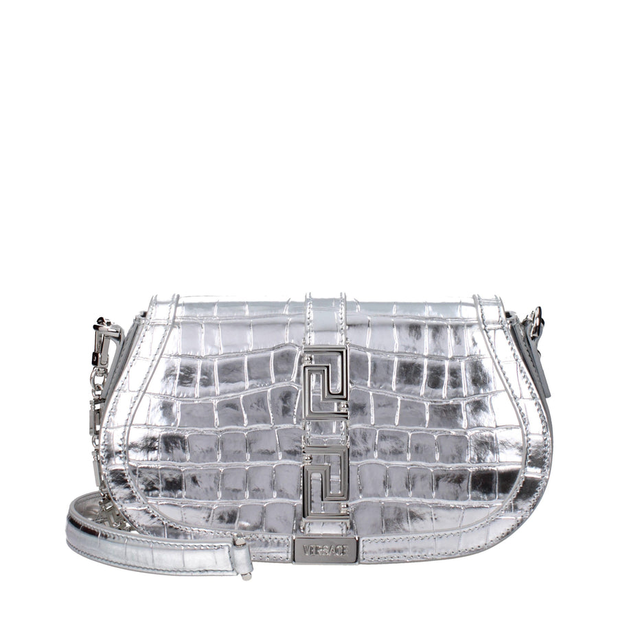 Versace Gray Leather Shoulder Bag
