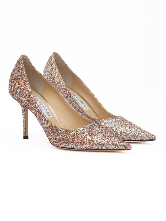 Jimmy Choo Rose Coarse Glitter Love 85 Pumps
