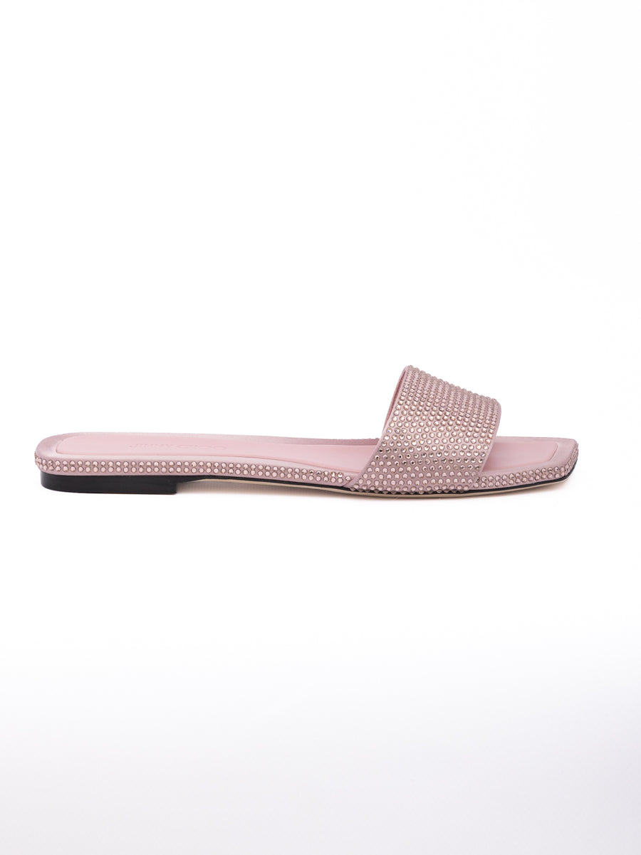 Jimmy Choo Pink Satin Crystal Clovis Flat