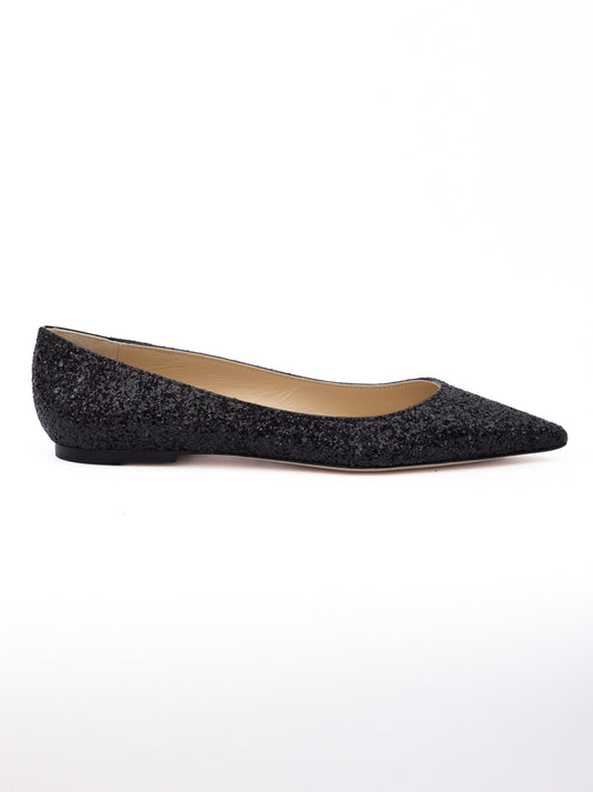 Jimmy Choo Black Coarse Glitter Fabric Alina Ballet Flat