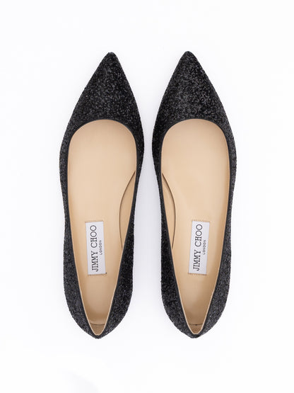 Jimmy Choo Black Coarse Glitter Fabric Alina Ballet Flat