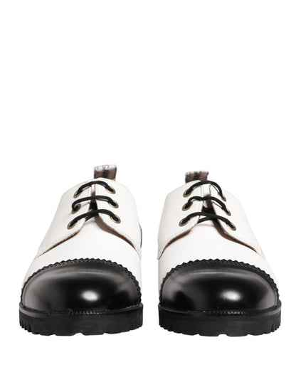 Cesare Paciotti Black White Leather Derby Shoes