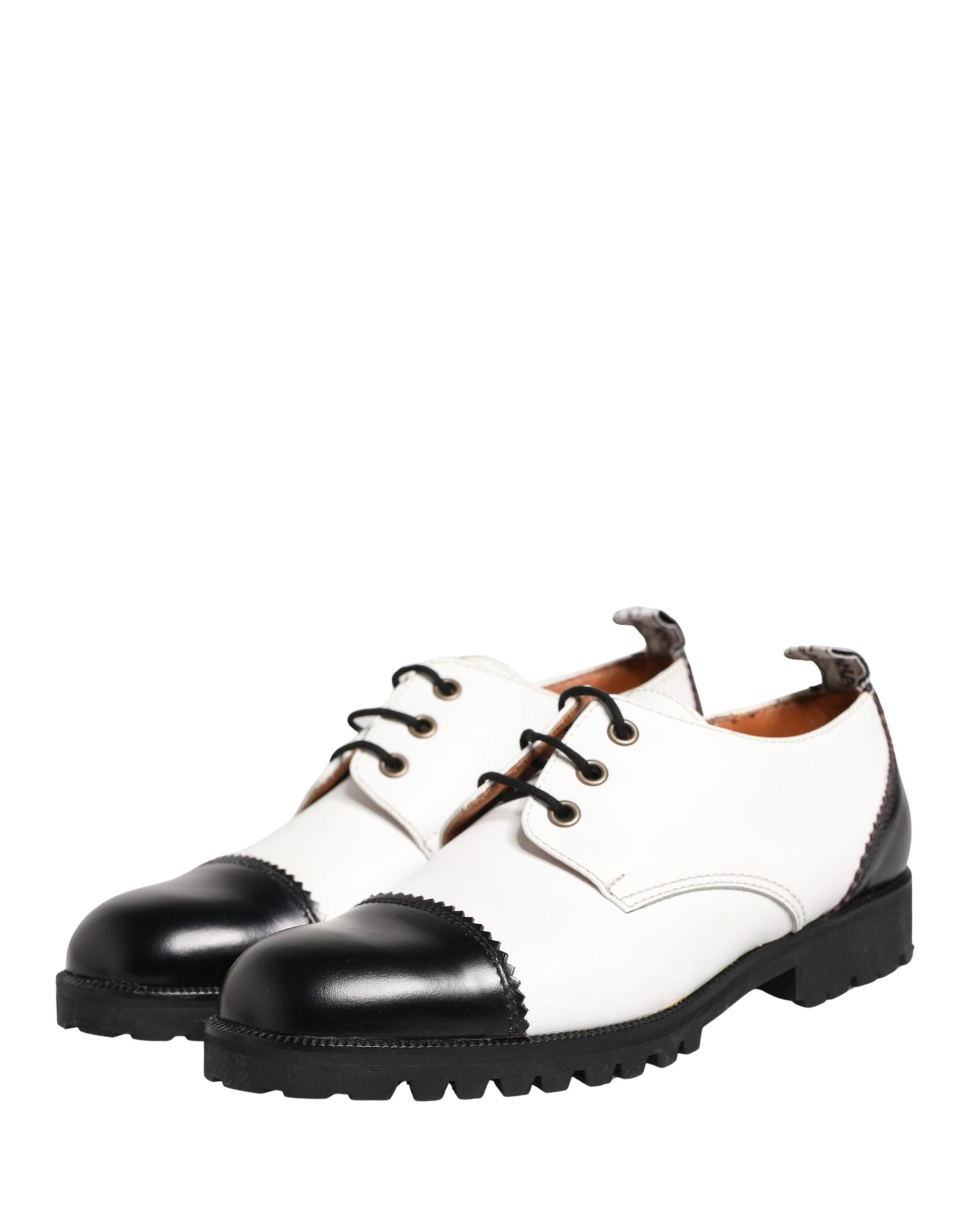 Cesare Paciotti Black White Leather Derby Shoes