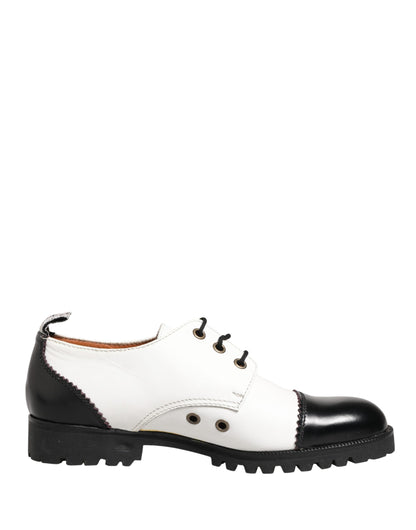 Cesare Paciotti Black White Leather Derby Shoes