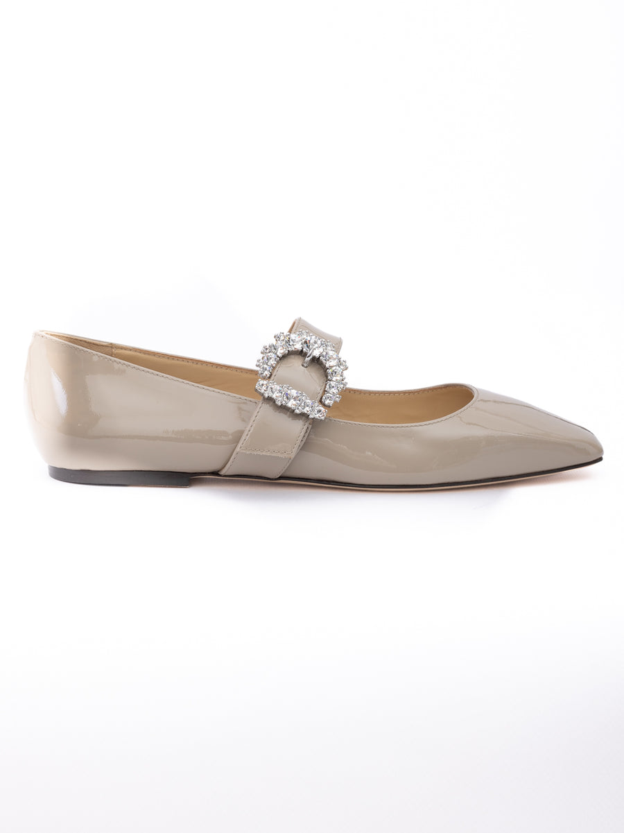 Jimmy Choo Taupe Grey Patent Leather Chery Ballet Flat