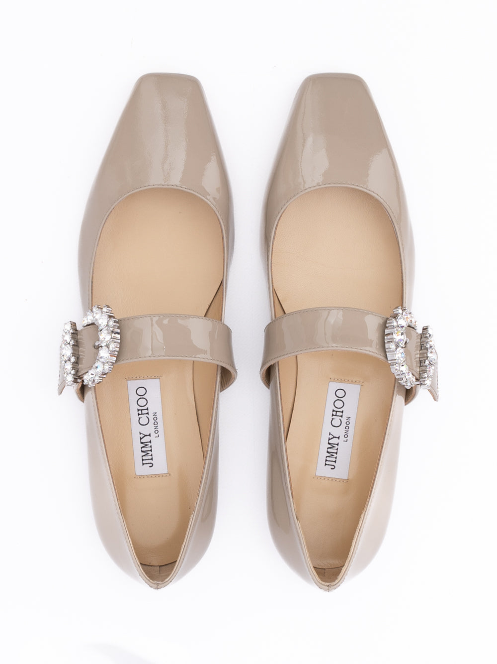 Jimmy Choo Taupe Grey Patent Leather Chery Ballet Flat