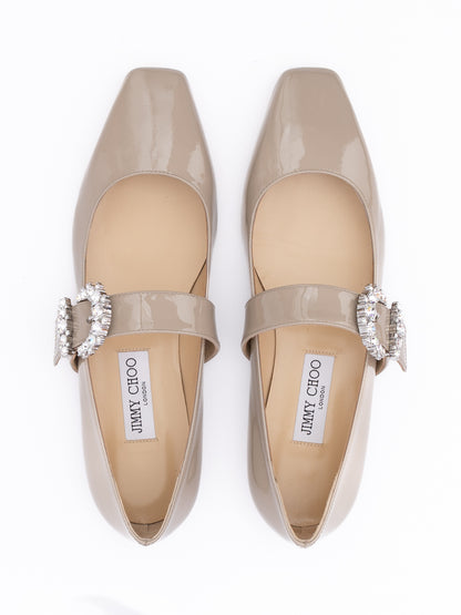 Jimmy Choo Taupe Grey Patent Leather Chery Ballet Flat