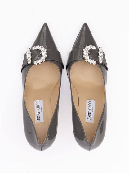 Jimmy Choo Storm Grey Patent Leather Chery 85 Pumps