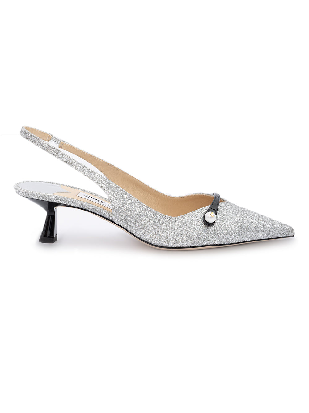 Jimmy Choo Silver Fine Glitter Amita 45 Slingback Pumps