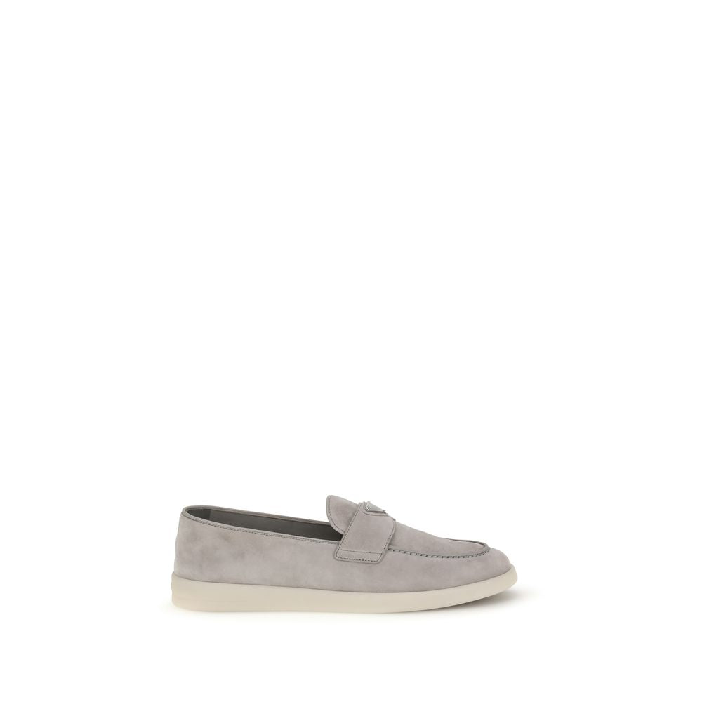 Prada Gray Calf Leather Bos Taurus Slip-On Loafers