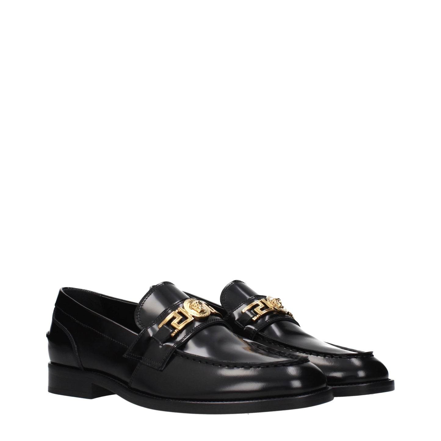 Versace Black Leather Slip-On Loafers