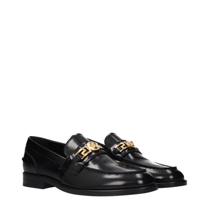 Versace Black Leather Slip-On Loafers