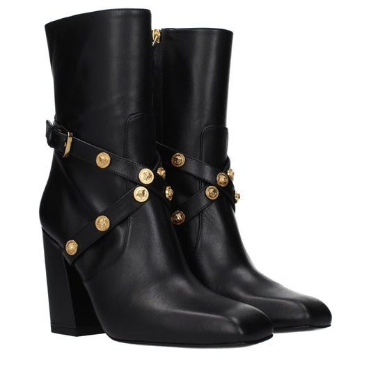 Versace Black Leather Ankle Boots