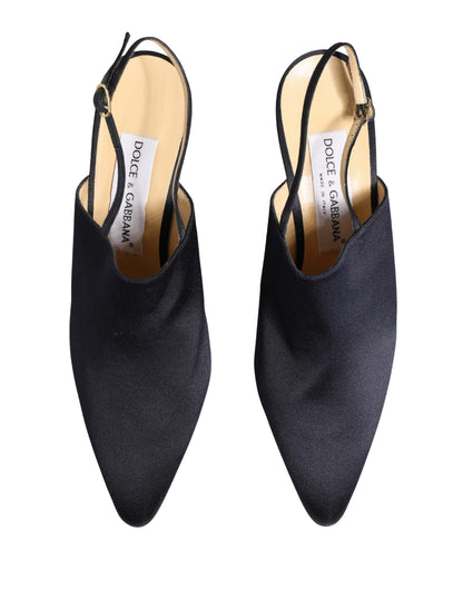 Dolce & Gabbana Black Suede Heels Slingbacks Shoes