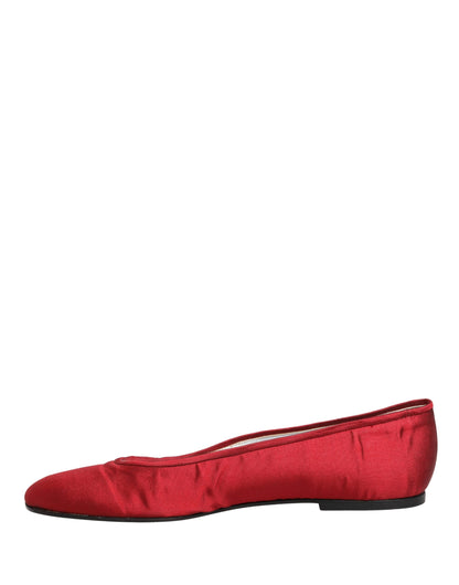 Dolce & Gabbana Red Satin Fabric Ballet Slip On Flats Shoes