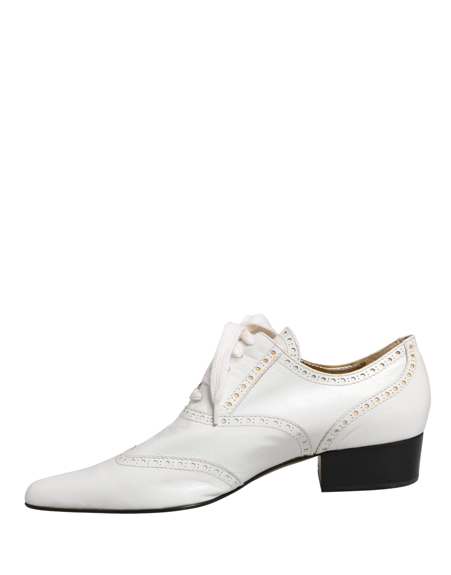 Dolce & Gabbana White Leather Brogue Oxford Lace Up Shoes