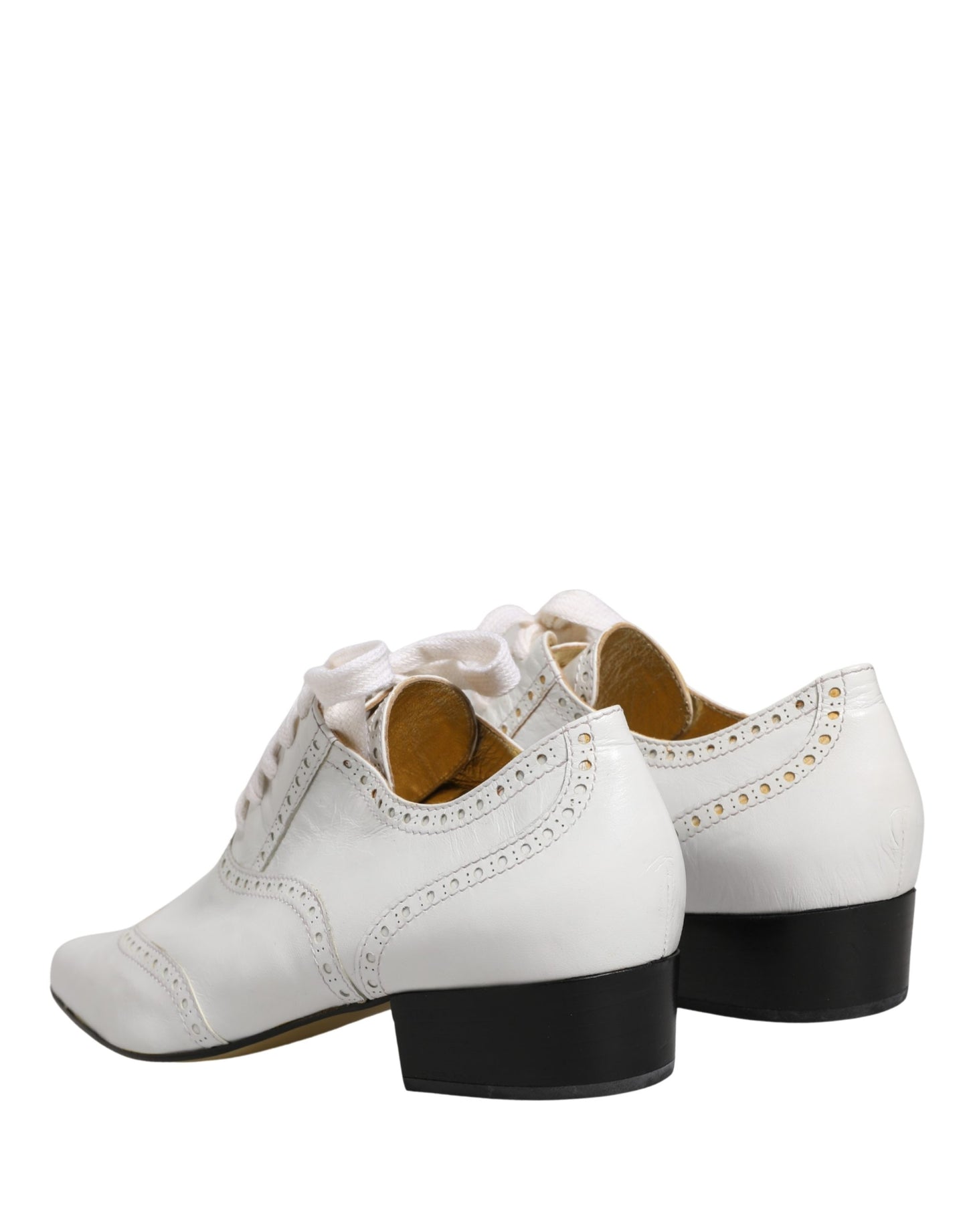 Dolce & Gabbana White Leather Brogue Oxford Lace Up Shoes