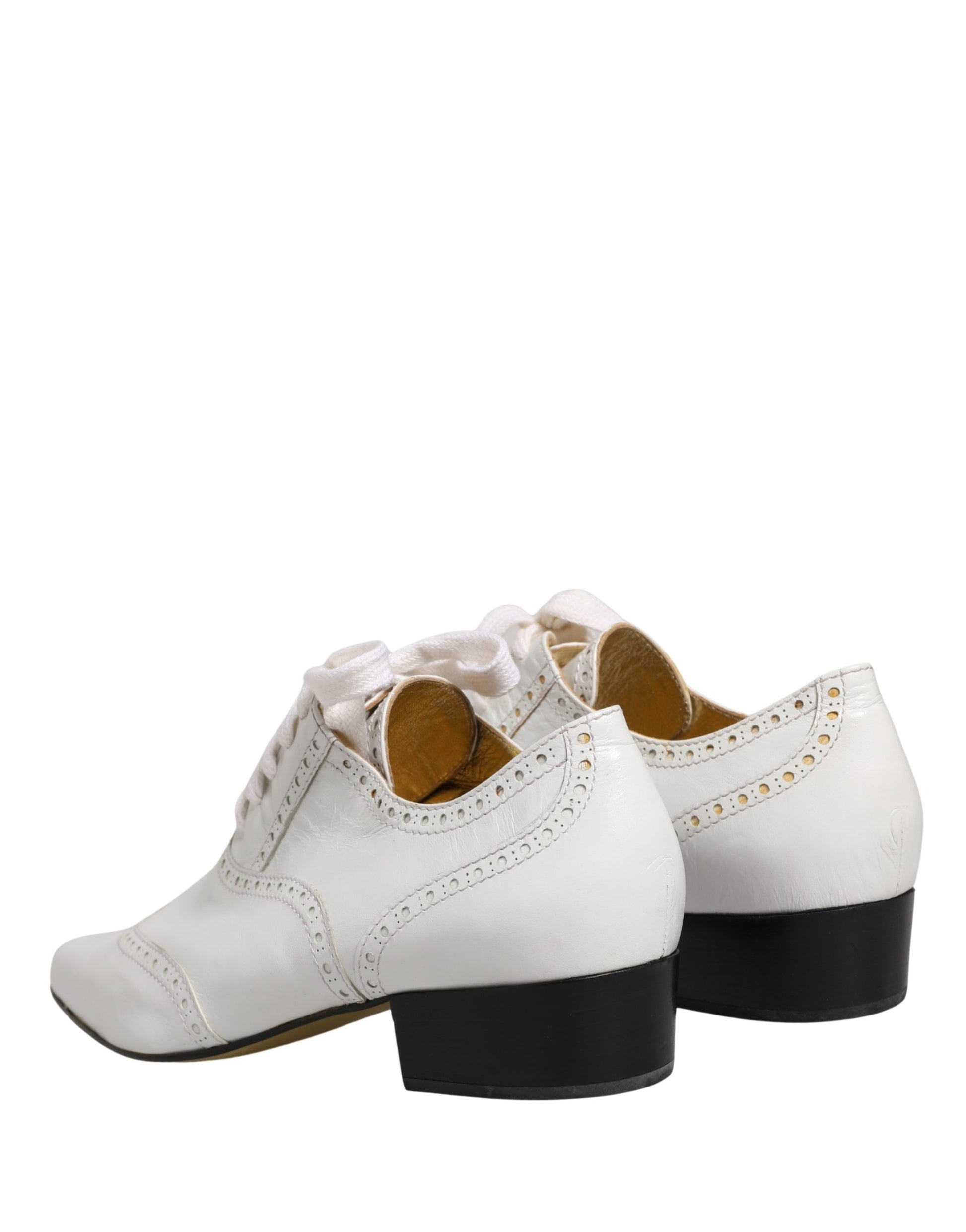 Dolce & Gabbana White Leather Brogue Oxford Lace Up Shoes