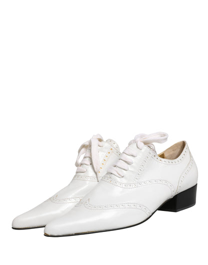 Dolce & Gabbana White Leather Brogue Oxford Lace Up Shoes
