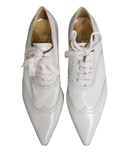 Dolce & Gabbana White Leather Brogue Oxford Lace Up Shoes