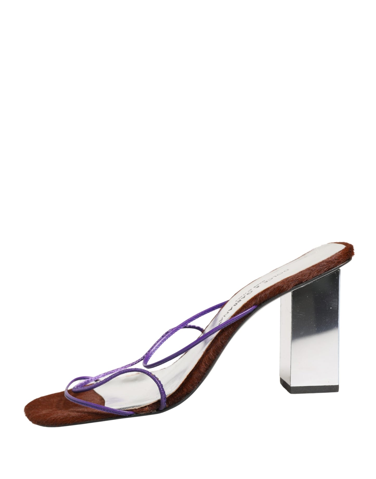 Dolce & Gabbana Silver Block Heels Slip On Sandals Shoes